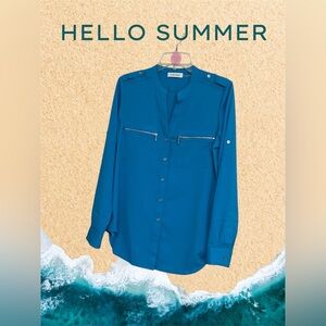 Calvin Klein Dark Aqua Button Down Shirt ~ Size Small ~ Dress up your casual